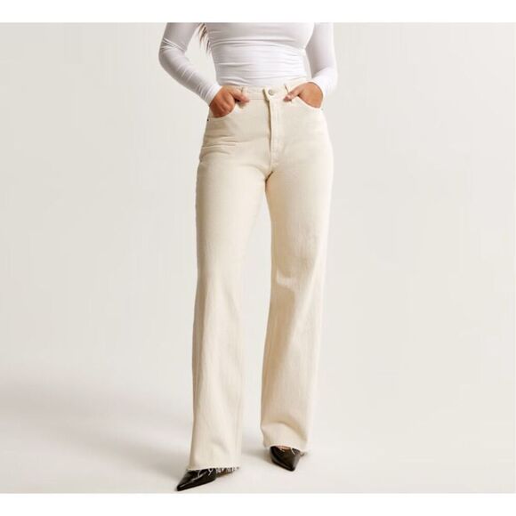 Abercrombie & Fitch NWT High Rise 90s Relax Jean denim&faux leather sz 34 (18R) - Picture 1 of 8